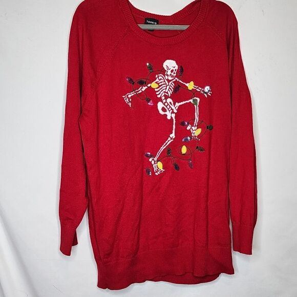 2X 18W 20W Torrid Red Dancing Skeleton Christmas Sweater Sequin Lights Holiday - Picture 2 of 7